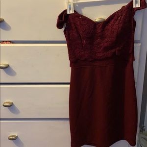 A maroon mini dress.